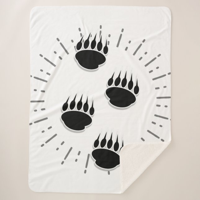 Cobertor Sherpa Cartoon Bear Paw Track Com Vintage Sun Burst (Frente)