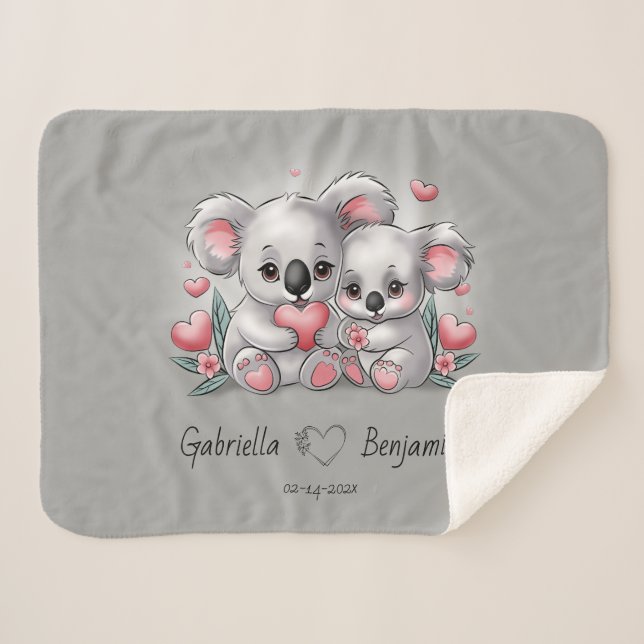 Cobertor Sherpa Cartoon bonito Koala abre Namorados (Frente (Horizontal))