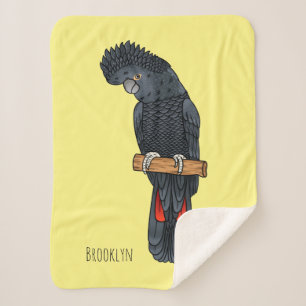 Cobertor Sherpa Cartoon de pássaro preto de cauda vermelha