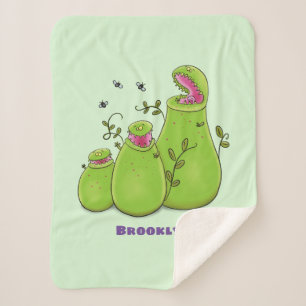 Cobertor Sherpa Cartoon de plantas carnívoras verdes e engraçadas