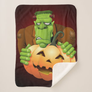 Cobertor Sherpa Cartoon Frankenstein Monster com Pumpkin