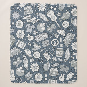 Cobertor Sherpa Cartoon manual desenhado rabisco hippie sem soldad
