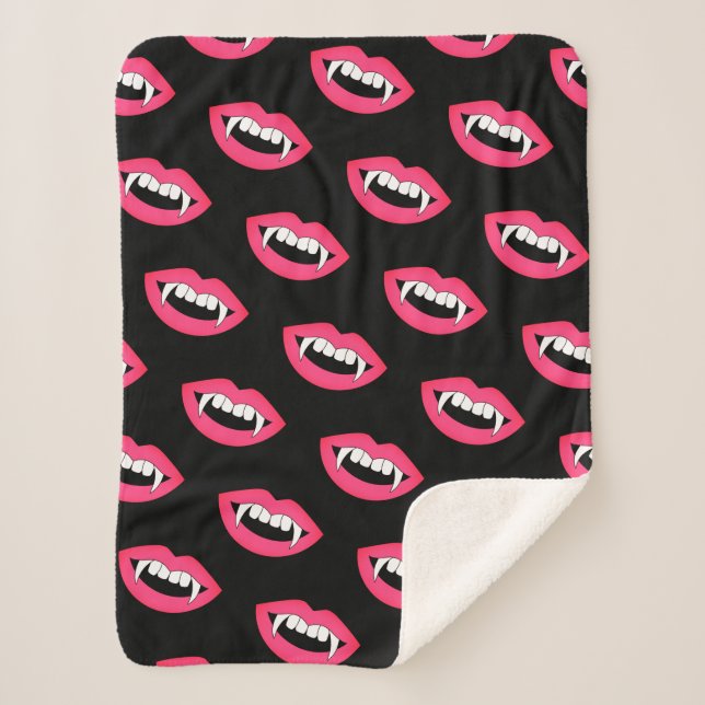 Cobertor Sherpa Cartoon Monster Vampire Lábios afiadas Dentes Pres (Frente)