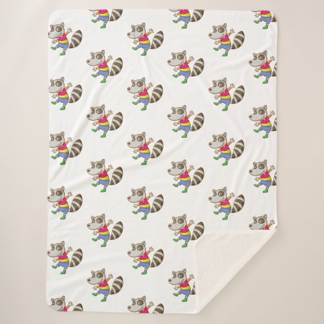 Cobertor Sherpa Cartoon Raccoon (Frente)