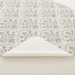 Cobertor Sherpa Carvão Vegetal Suave e Bege com Padrão Floral de C