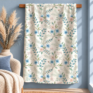 Cobertor Sherpa Casa Encantadora com Flores Silvestres Rosa Azul C
