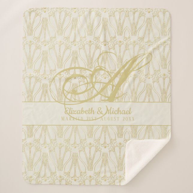 Cobertor Sherpa Casamento de recém-casados com ArtDeco Dourado do  (Frente)
