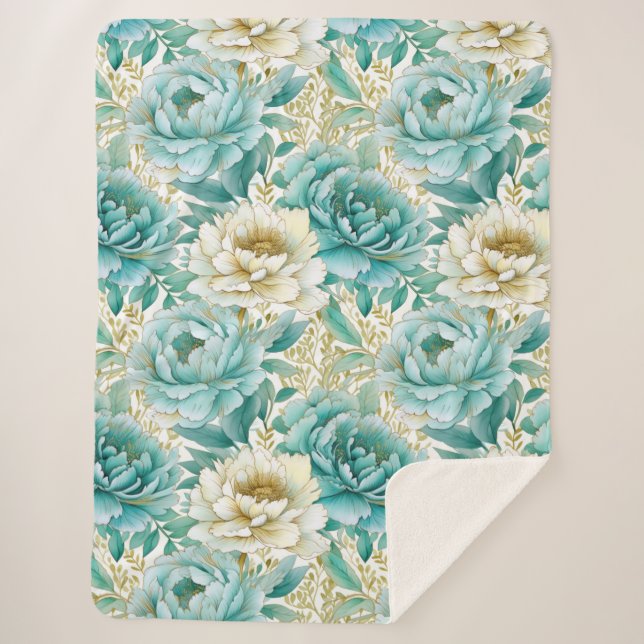 Cobertor Sherpa Casamento Floral de Aqua Mint White (Frente)
