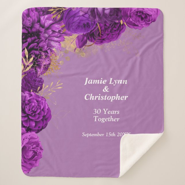 Cobertor Sherpa Casamento Floral Roxo Aniversário Sherpa Blanket (Frente)