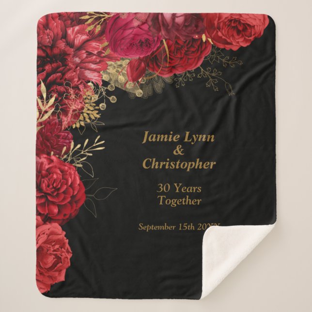 Cobertor Sherpa Casamento Floral Vermelho Aniversário Sherpa Blank (Frente)