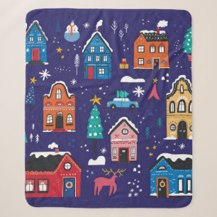 Cobertor Sherpa Casas de Natal bonitas ilustrações de vinhetas ach