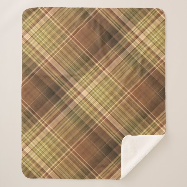 Cobertor Sherpa Castanho-da-Rússia e Xadrez-de-oliveira (Frente)
