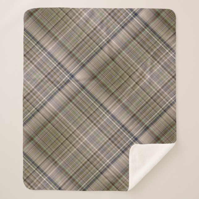 Cobertor Sherpa Castanho-de-Grama-Queda e Xadrez verde-oliva (Frente)