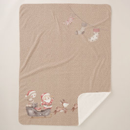 Cobertor Sherpa Castanho Sherpa Blanket com Papais noeis no Sleigh