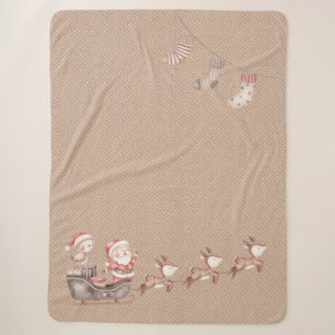 Cobertor Sherpa Castanho Sherpa Blanket com Papais noeis no Sleigh