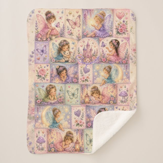 Cobertor Sherpa Castelo de Patchwork de Fadas Lembrança para Sonha (Frente)