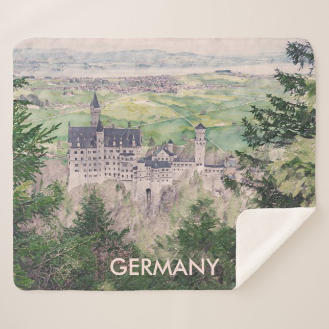 Cobertor Sherpa Castelo de Retro Neuschwanstein na Alemanha (Frente (Horizontal))