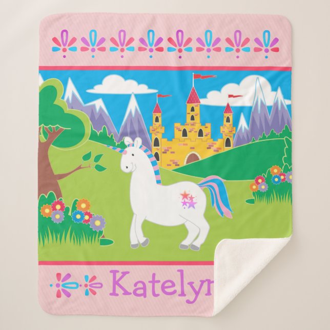 Cobertor Sherpa Castelo Personalizado de Unicorn (Frente)