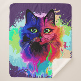 Cobertor Sherpa Cat Trippy Psychedelic Pop Art