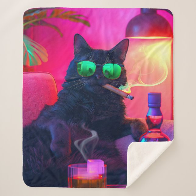 Cobertor Sherpa Cavalheiro Bebendo Gato Whiskey | Bar engraçado (Frente)