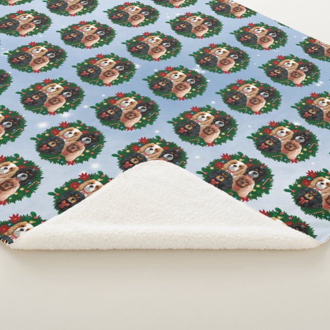 Cobertor Sherpa Cavalier King Charles Spaniel Holiday Blanket (3/4)