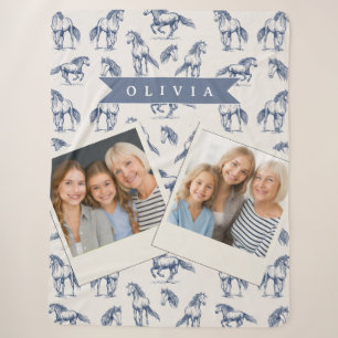 Cobertor Sherpa Cavalo Azul Vintage Personalizado Clássico Country