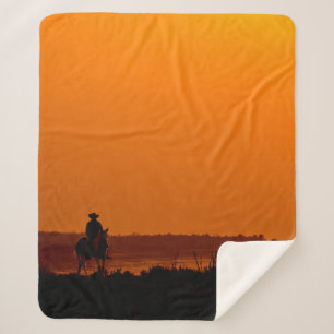 Cobertor Sherpa Cavalo Cowboy cavaleiro ao pôr do sol Vintage oes