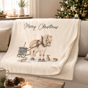 Cobertor Sherpa Cavalo de Natal Animais Inverno