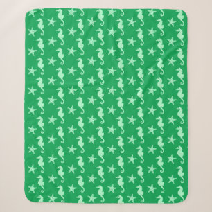 Cobertor Sherpa Cavalo-do-mar e Starfish - Teal e Seafoam Green Sh