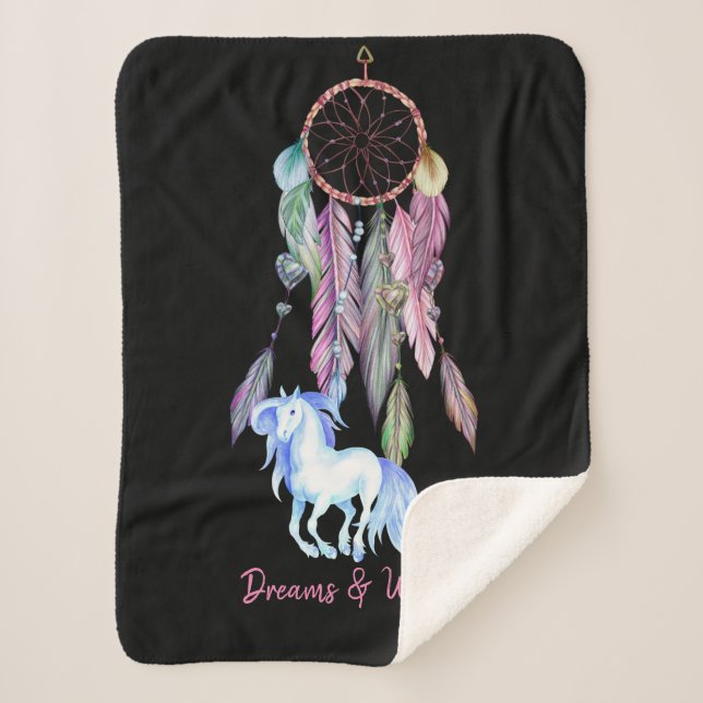 Cobertor Sherpa Cavalo e Dreamcatcher ~ Sonhos e Desejos BOHO (Frente)