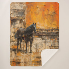 Cobertor Sherpa Cavalo Majestoso em Pôr do Sol Abstrato