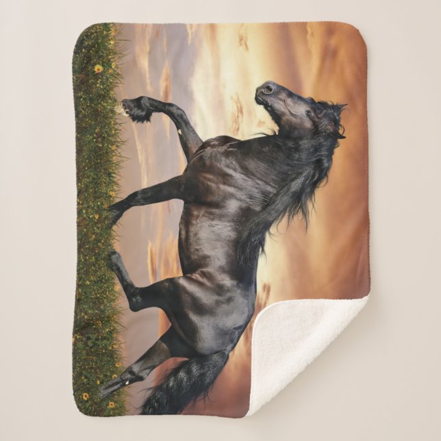 Cobertor Sherpa Cavalo Preto Lindo (Frente)