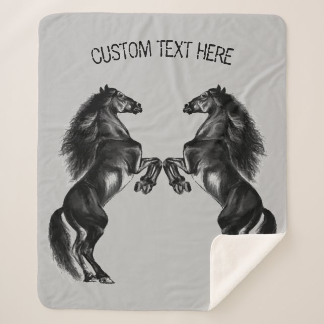 Cobertor Sherpa Cavalos Pretos Sherpa Blanket com Texto Personaliz (Frente)