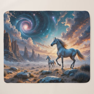 Cobertor Sherpa Cavalos Selvagens Mare e Galos na paisagem do Dese