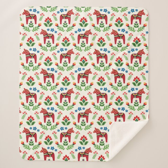 Cobertor Sherpa Cavalos Vermelhos Suecos Sherpa Blanket (Frente)
