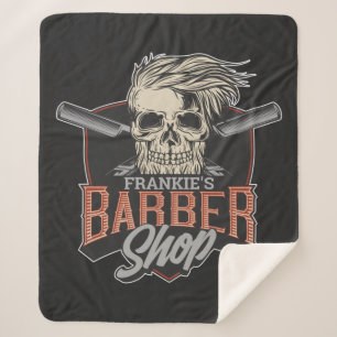 Cobertor Sherpa Caveira e Navalhas do Hipster de Barber Personaliz