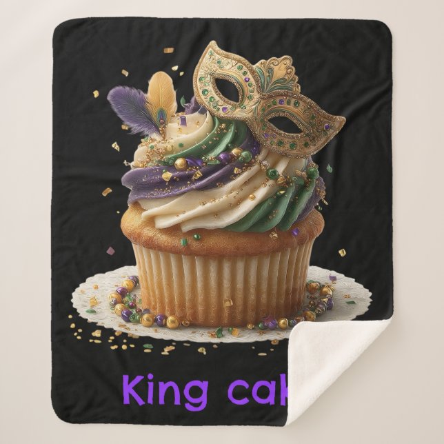 Cobertor Sherpa Celebração de Cupcake Mascarado de Mardi Gras (Frente)