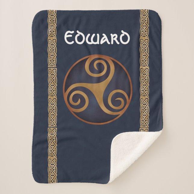 Cobertor Sherpa Céltico Triskelion (Azul) Personalizado (Frente)