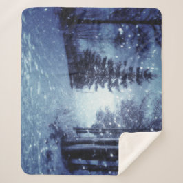Cobertor Sherpa Cena de inverno da Floresta Mágica Azul Lua