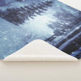 Cobertor Sherpa Cena de inverno da Floresta Mágica Azul Lua