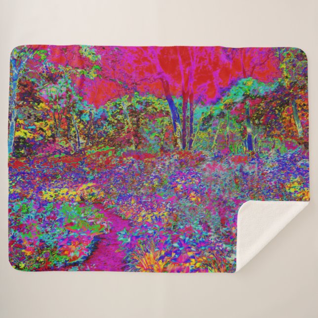 Cobertor Sherpa Cena de Jardim Impressionista Psicodélico (Frente (Horizontal))