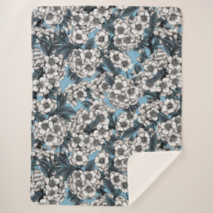 Cobertor Sherpa Cereja floresce em branco e azul