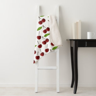 Cobertor Sherpa Cereja Vermelha, Padrão De Cerejas, Folhas, Fruta