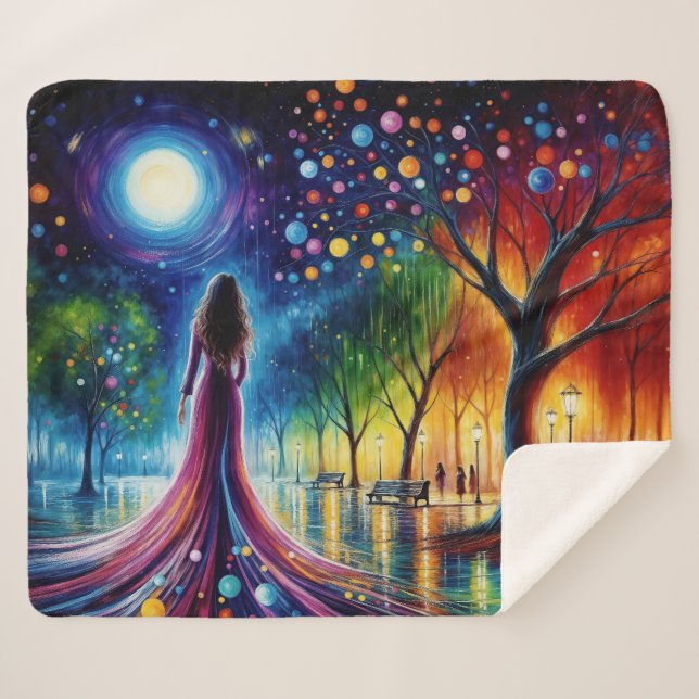 Cobertor Sherpa Céu noturno mágico com larvas e lanternas (Frente (Horizontal))