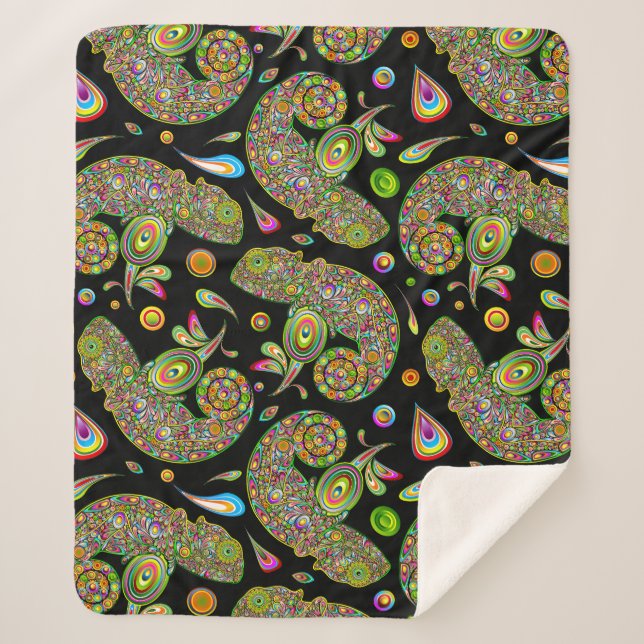 Cobertor Sherpa Chameleon Psychedelic Fantasy (Frente)