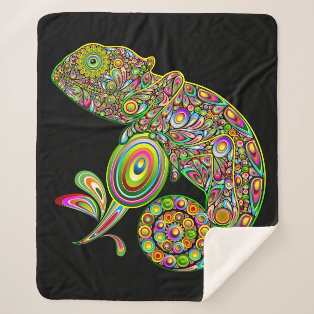 Cobertor Sherpa Chameleon Psychedelic Fantasy (Frente)