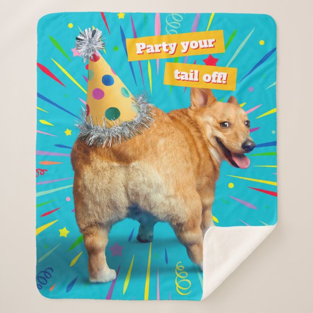 Cobertor Sherpa Chapéu de Aniversário Bumbum de Corgi (Frente)