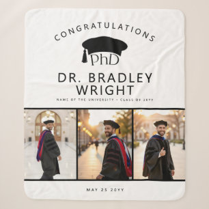 Cobertor Sherpa Chapéu de Graduação Personalizado de Doutorado PhD