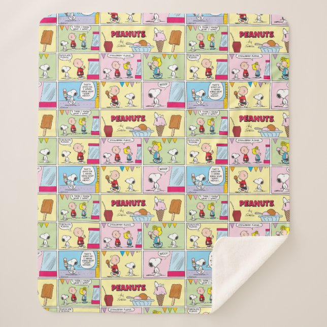 Cobertor Sherpa Charlie Brown, Snoopy e Sally | Sorvete (Frente)