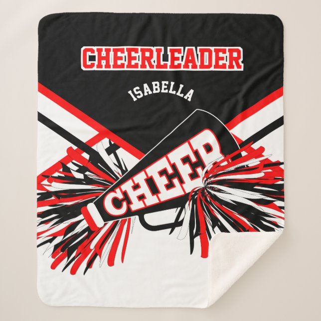 Cobertor Sherpa Cheerleader 📣 - Preto, Branco e Vermelho (Frente)